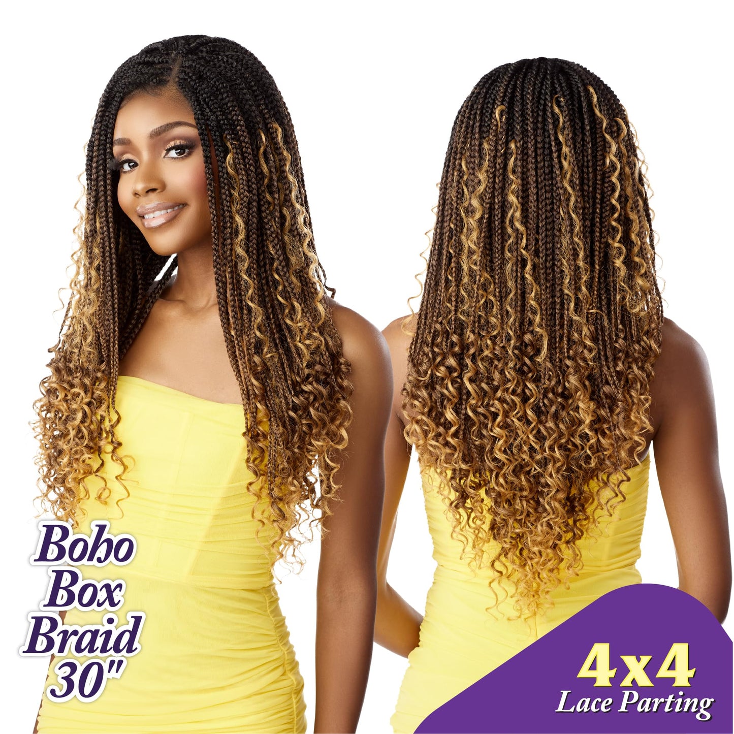 Sensationnel Cloud9 4X4 Braided Wig - Boho Box Braid 30 Inch Hand Tied Swiss Lace Braided Wig With Large Parting Area (1B OFFBLA