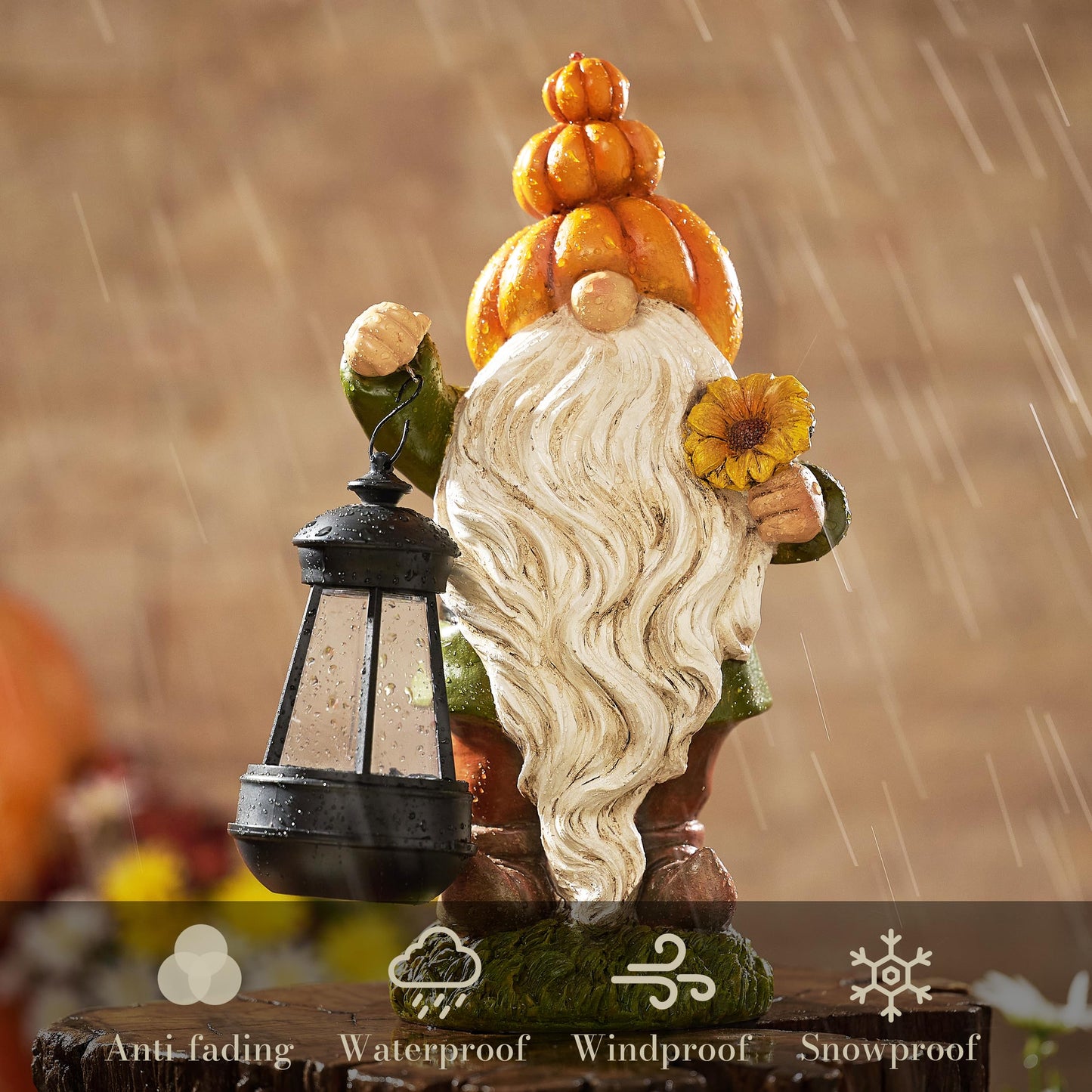 TERESA'S COLLECTIONS Fall Decor, Pumpkin Gnomes Decoration, Autumn Gnome Holding Lantern with Solar Lights, Waterproof Fall Gnomes Resin Outdoor Fall Decor, Fall Gift Outdoor/Indoor