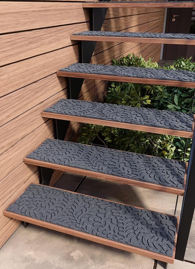Outdoor Stair Treads Non-Slip 35”x10” (6-Pack) – Carpet Treads with Rubber Backing Floral Grey