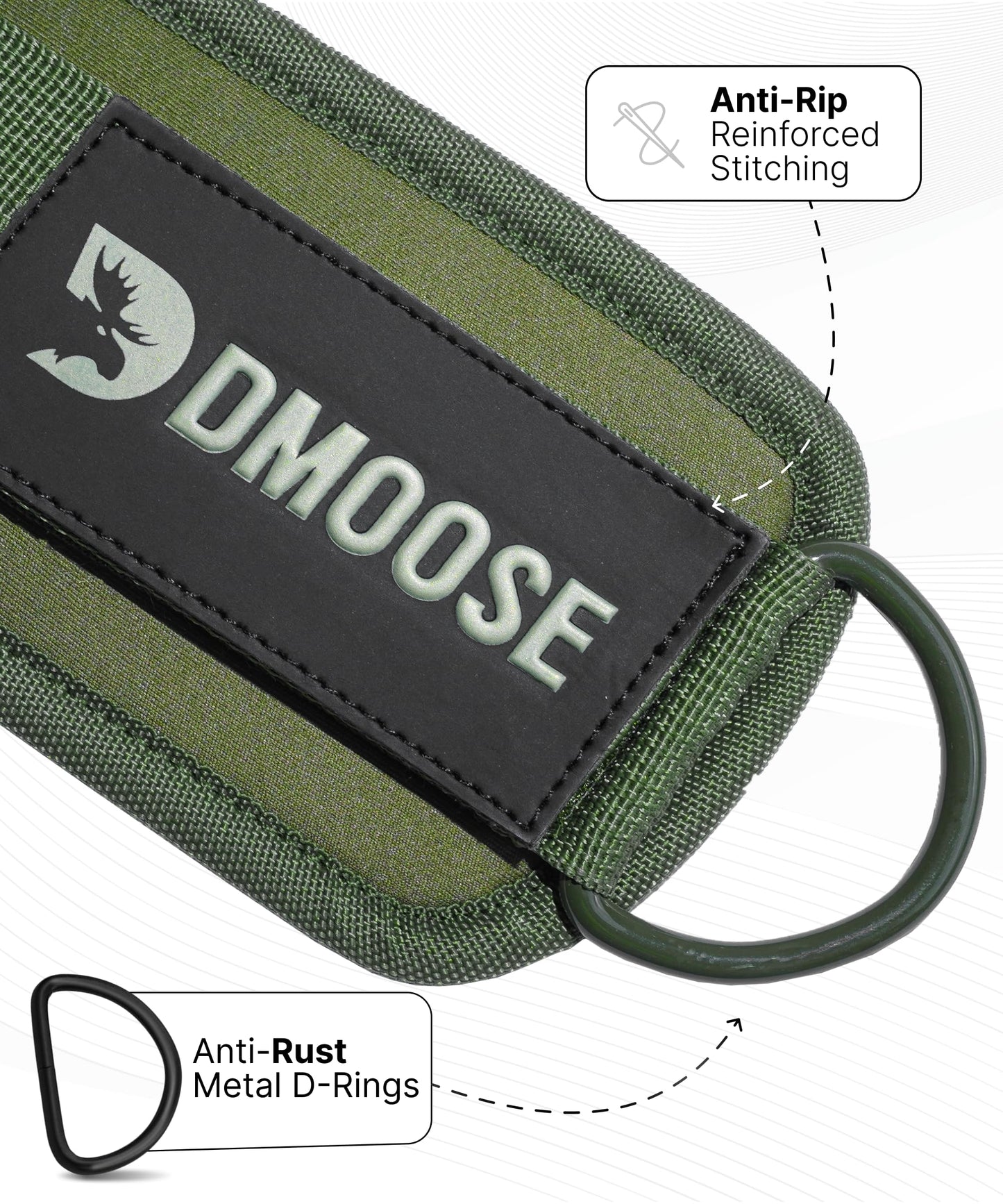 DMoose Ankle Strap for Cable Machine - One Size Fit with Premium Padding, Glute Kickback Ankle Strap, Ankle Cable Straps for Workout, Booty Workout, Leg Extension, Hip Abductors (Olive Green - Single)
