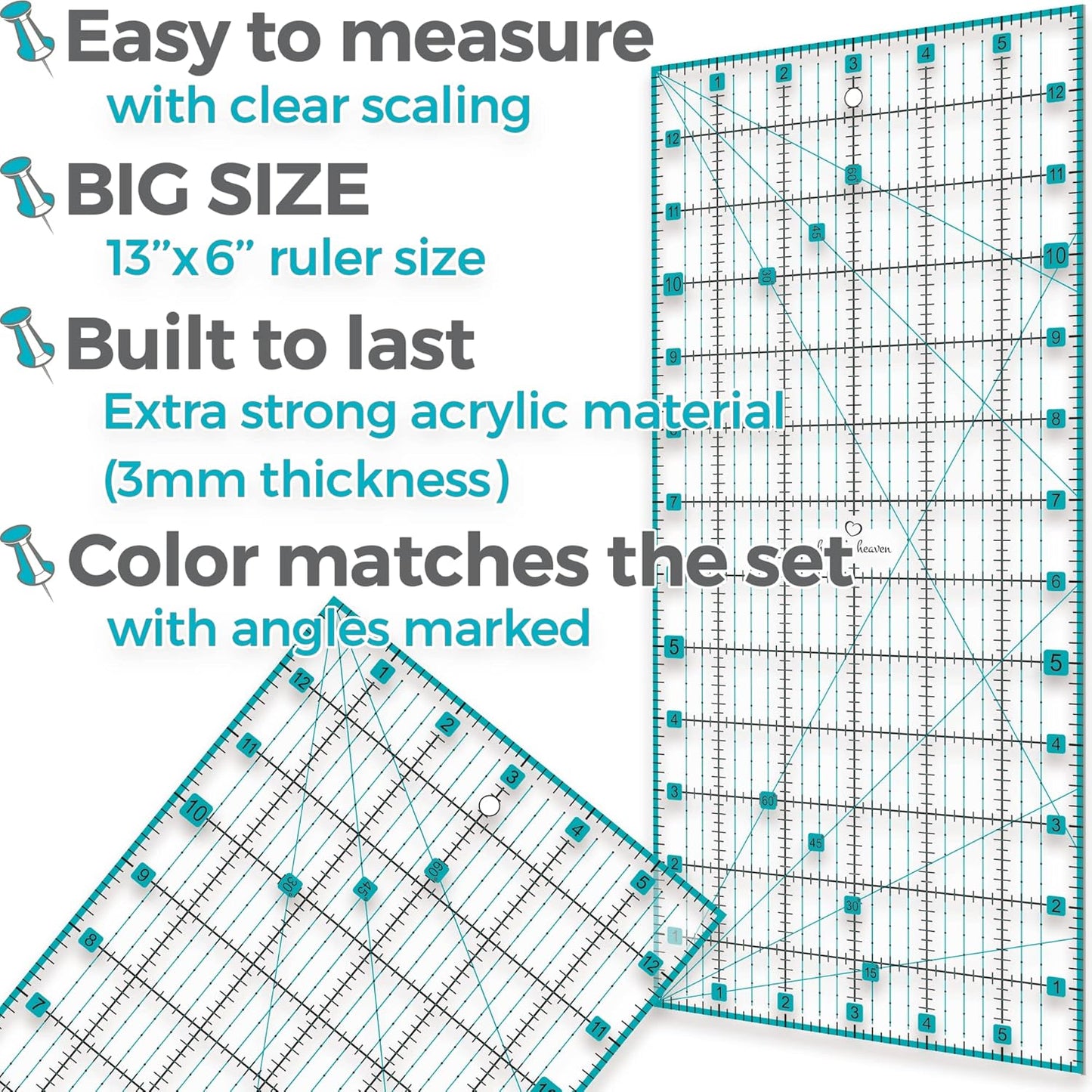 Rotary Cutter Set turquoise - Quilting Kit incl. 45mm Fabric Cutter, 5 Replacement Blades, A3 Cutting Mat, Acrylic Ruler and Craft Clips - Ideal for Crafting, Sewing, Patchworking, Crochet & Knitting
