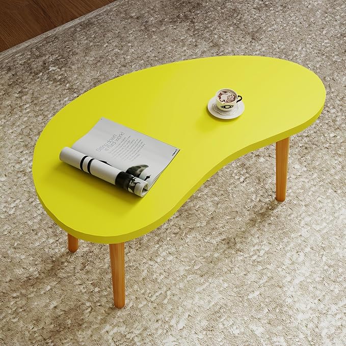 Funecy Mango Coffee Table Low Table with 4 Solid Wood Sturdy Legs, Floor Table Desk for Sitting on The Floor, Storage and Living Room Furniture (Yellow)