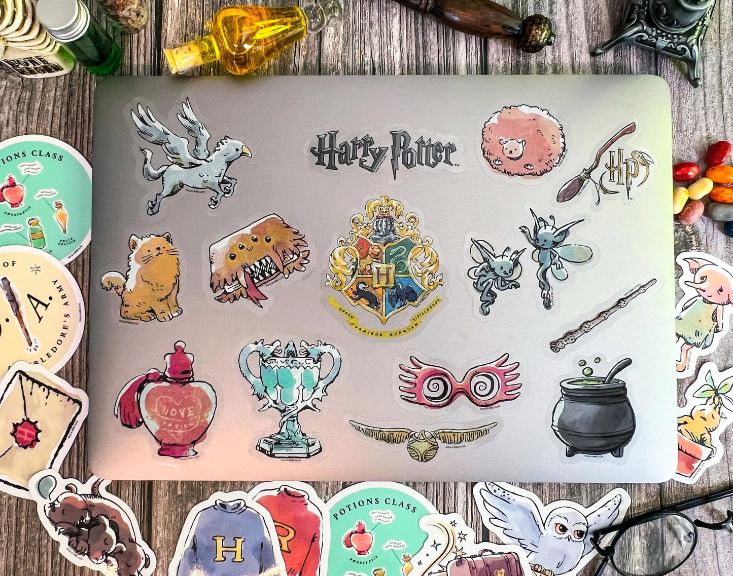 Harry Potter Watercolor Clear Vinyl Decal Stickers, Waterproof, UV & Scratch-Resistant, Sticker Decals for Laptops, Water Bottles, Journals, Kindles & More, Officially Licensed (Transparent, 50-Pack)