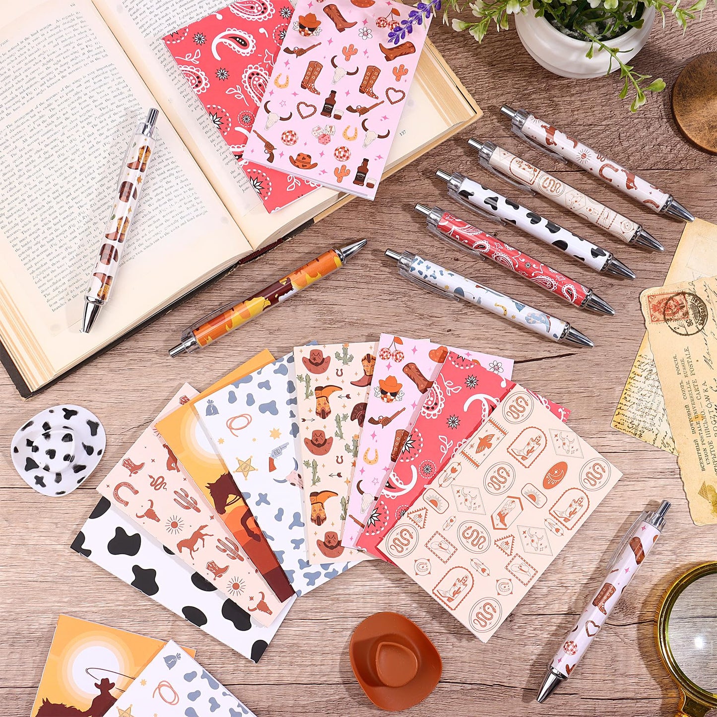 48 PCS Western Ballpoint Pens Mini Spiral Notebooks Bulk Cowboy Pocket Notepads Journal Memo Pads for Birthday Wedding Bridal Baby Shower Favors Office School Classroom Supplies