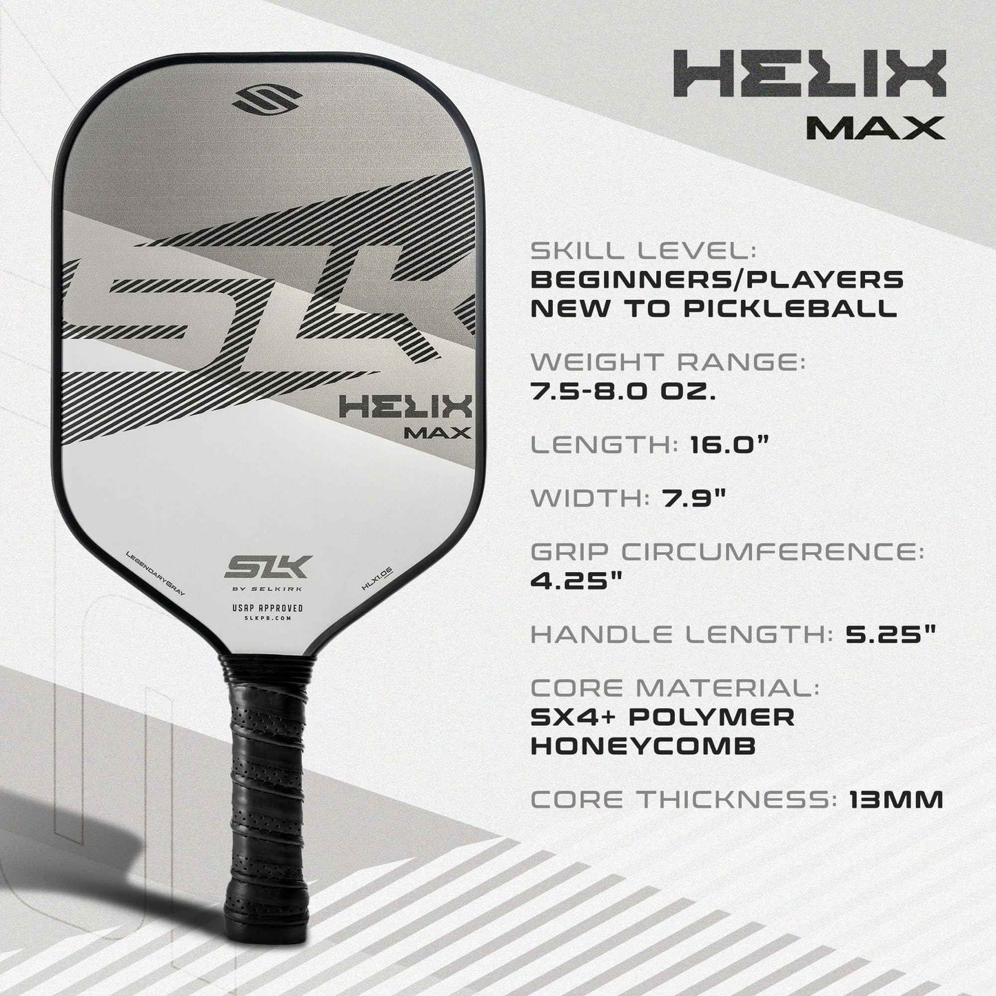 Selkirk Sport SLK Helix Pro Legend Gray Pickleball Paddle & Pro S1 12pk Pickleball Ball Bundle