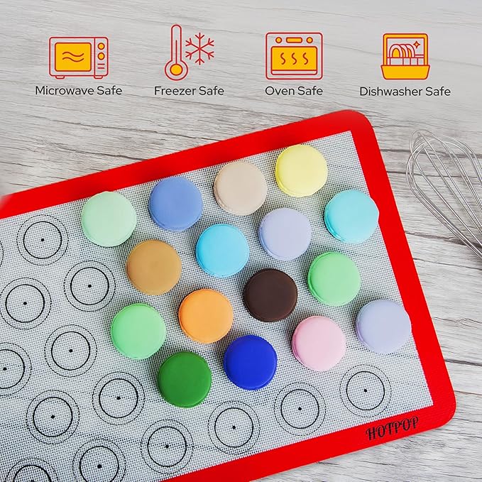 HOTPOP 2-Pack Silicone Baking Sheet Set - No-Stick Cookie Sheets for Baking with Outlined Silicone Mats for Macarons, Pastries, Buns, Bread - 16.5"x11.6" Half, 11.5"x8.5" Quarter Sizes - 0.75mm Thick