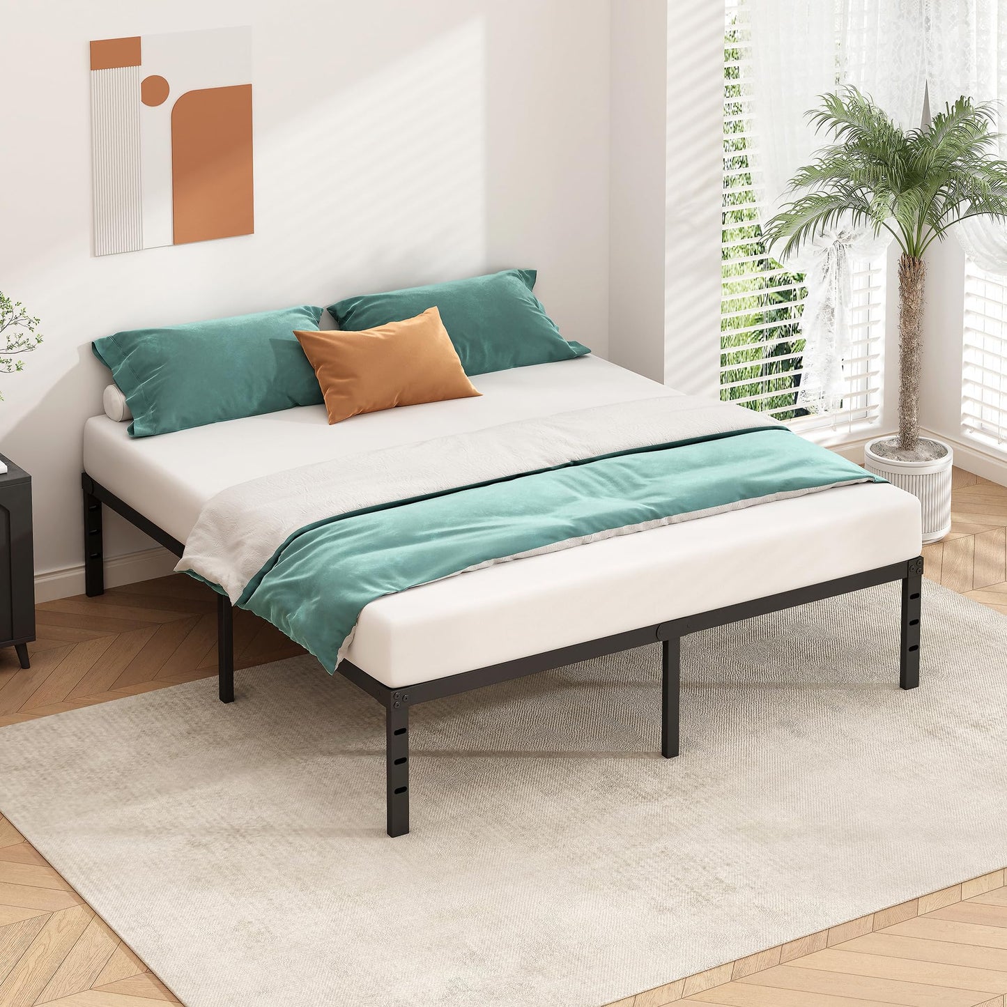 HLIPHA Metal Platform Bed Frame 14 Inch Tall,No Box Spring Needed,Queen Size Bed with Heavy Duty Strong Support Slats,Easy to Assemble,Black