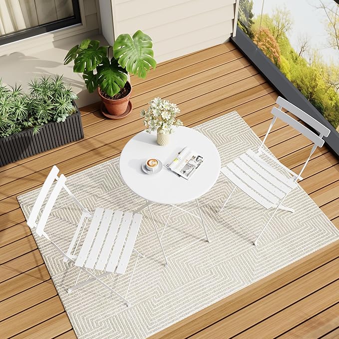 3-Piece Outdoor Folding Table and Chairs, Weather Resistant Conversation Sets of 2, Space Saving Patio Furniture for Backy...