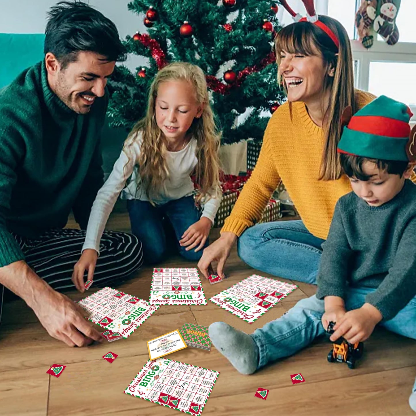 Christmas Bingo Game - 38 Sheet Song Bingo Cards for 24 Players, Adults, Families, Large Groups - Holiday Winter Party Card Games