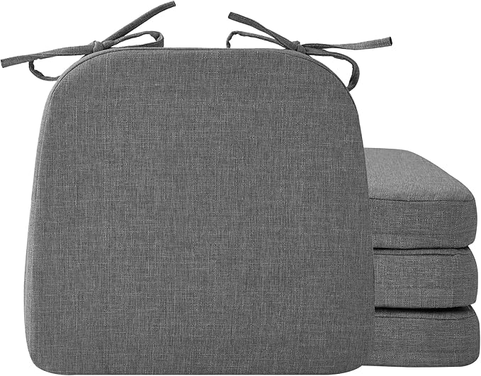 Ruqmuis Chair Cushions for Dining Chairs, 2" Thick Seat Cushions for Kitchen Chairs, D-Shaped Chair Pads with Washable Cover, Ties and Non Slip Backing, 17'' x 16'', Set of 4, Dark Grey