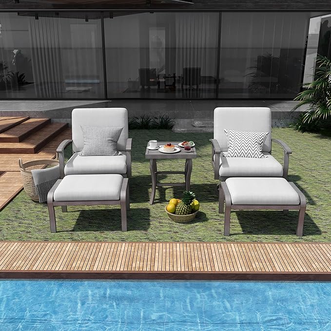 HAPPATIO 5 Piece Aluminum Outdoor Patio Furniture Set, Swivel Rocker Patio Chairs with Ottomans and Side Table, Balcony Furniture, Patio Conversation Set for Porch Garden (Gray)