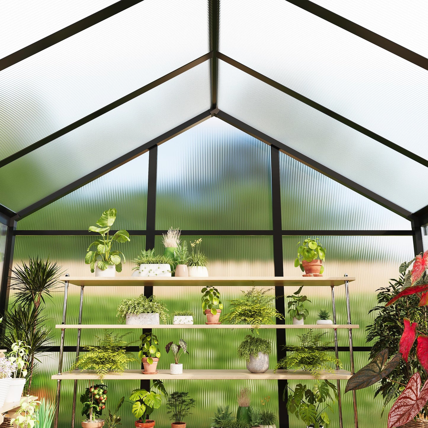 6X10 Ft Polycarbonate Greenhouse Sunroom with Aluminum Frame, Outdoor Greenhouse for Vegetables Herbs Flowers, Lockable Door & Adjustable Roof Vent, Patio Backyard Greenhouse Kit for Gardening, Black