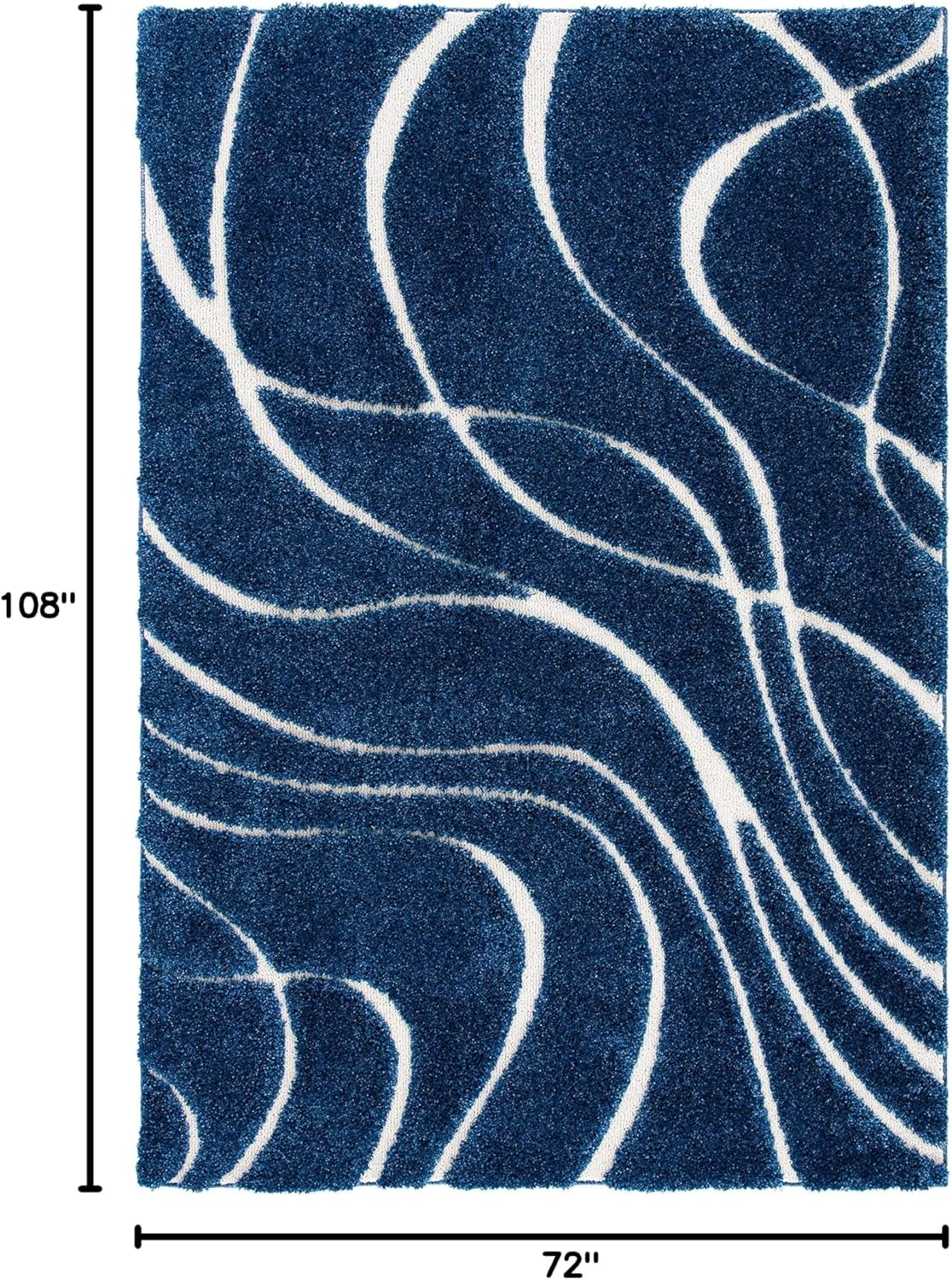 Florida Shag Collection Area Rug - 6' X 9', Navy & Ivory, Non-Shedding & Easy Care, 1.2-Inch Thick Ideal for High Traffic Areas in Living Room, Bedroom (SG471-6512)