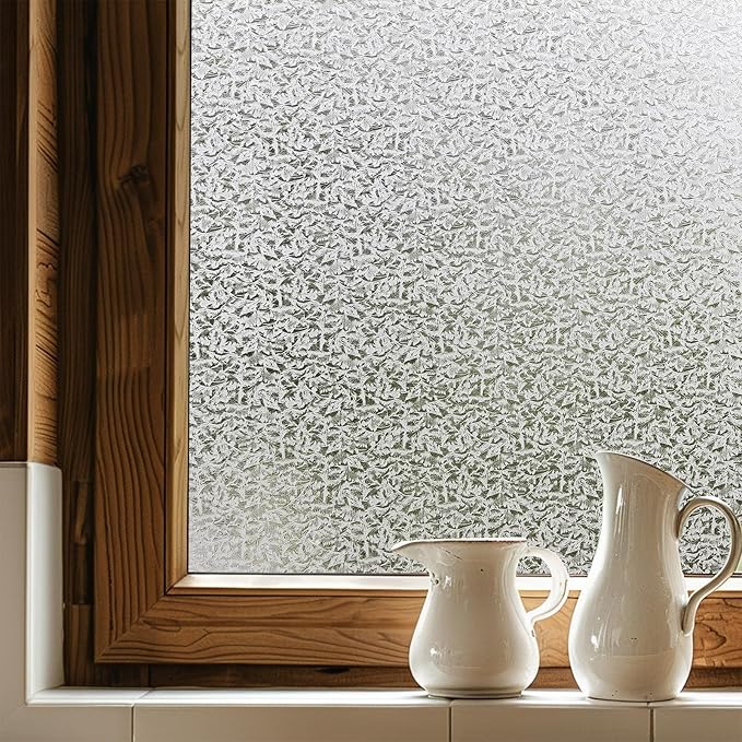 Window Privacy Film, Glass Decorative Static Cling, Removable Sun Blocking Vinyl Covering,Window Film for Home Kitchen Living Room, Seawaves, 17.3" x 78.7"