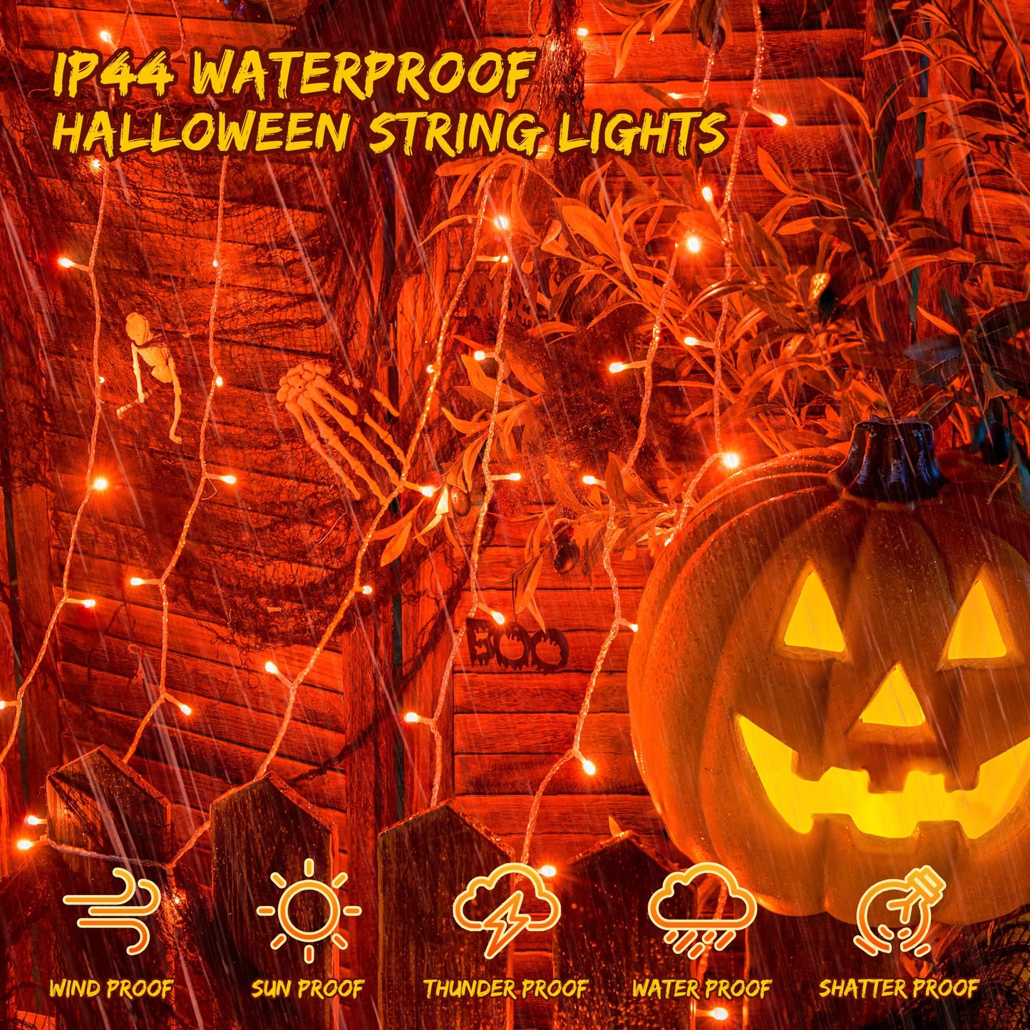 Halloween Lights Outdoor, Orange String Lights Plug in,8 Modes Connectable Twinkle Orange Christmas Lights for Tree Party Garland Thanksgiving Fall Halloween Decorations(33FT 100LED)