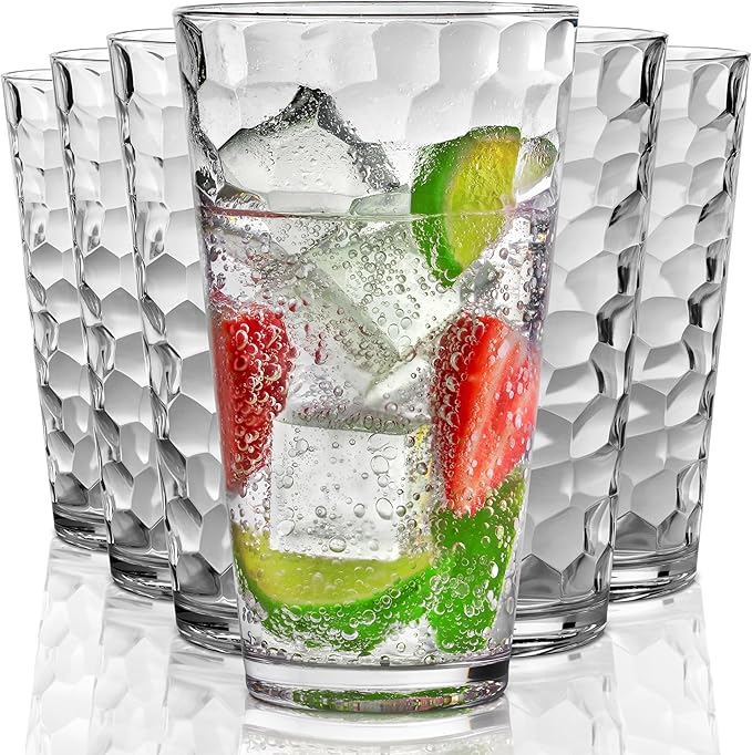 Bravario Hammered Plastic Drinking High Tumbler, Dishwasher-Safe Premium Quality Glasses, BPA-Free Reusable Outdoor Cups, ...