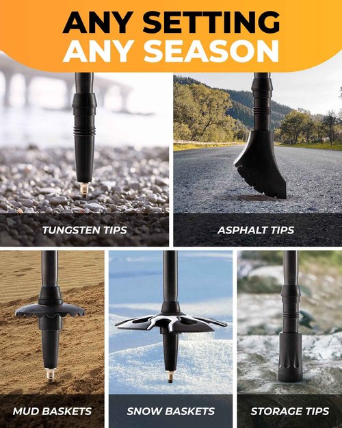 Foxelli Hiking Poles Bundle (2 Pairs) – Khaki & Blue Collapsible Lightweight Aircraft-Grade Aluminum Trekking Poles with Accessories