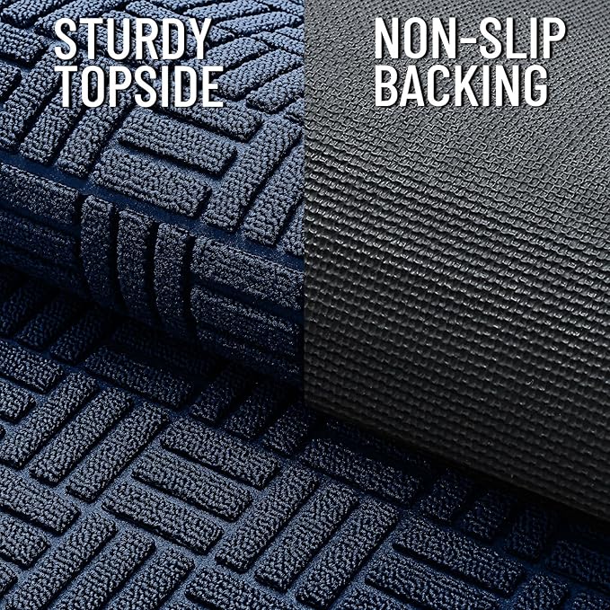 OLANLY Front Door Mat Outside Entrance 47x32, Absorbent, Heavy Duty Sturdy Natural Rubber Doormat Indoor Outdoor, Non-Slip, Stain and Fade Resistant, Low Profile Floor Mat for Entryway, Navy Blue