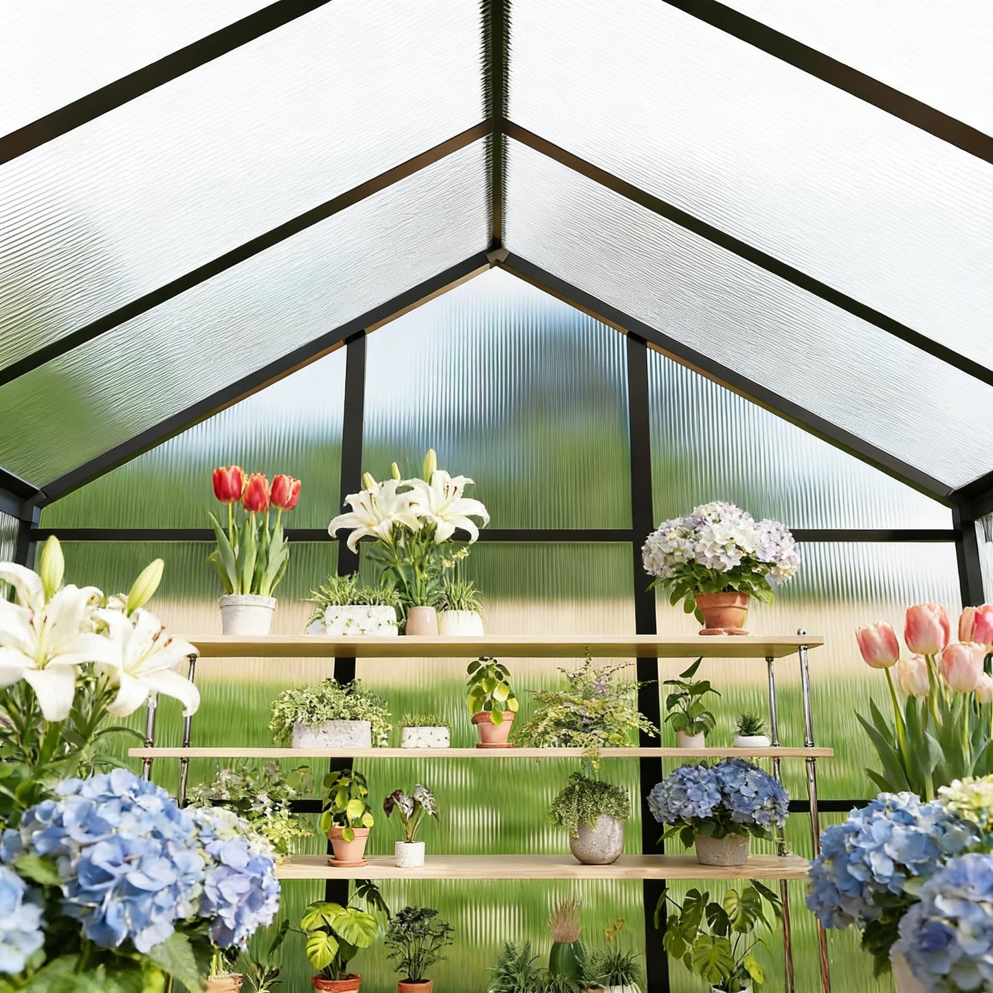 Jiliusure 6x6FT Greenhouse for Outdoors, Polycarbonate Greenhouse with Quick Setup Structure and Roof Vent, Aluminum Walk-in Green Houses for Outside Garden Backyard, Charcoal Black