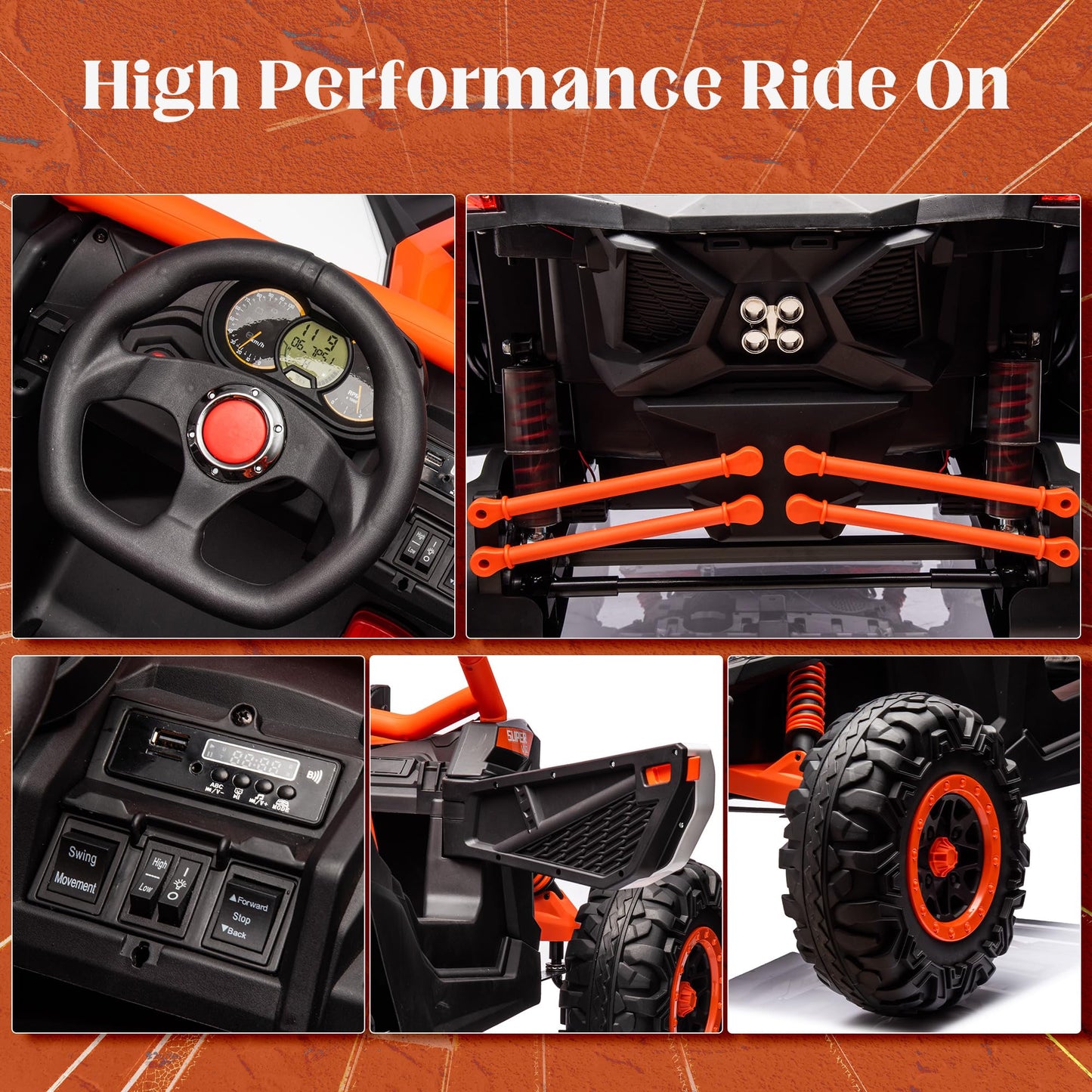 Kids Car Ride on Toys 24V10A UTV w/Remote Control,2x200W Motors Power Wheels,Battery Powered Kids Electric Vehicles for 3-8 Years Boys Girls -Orange