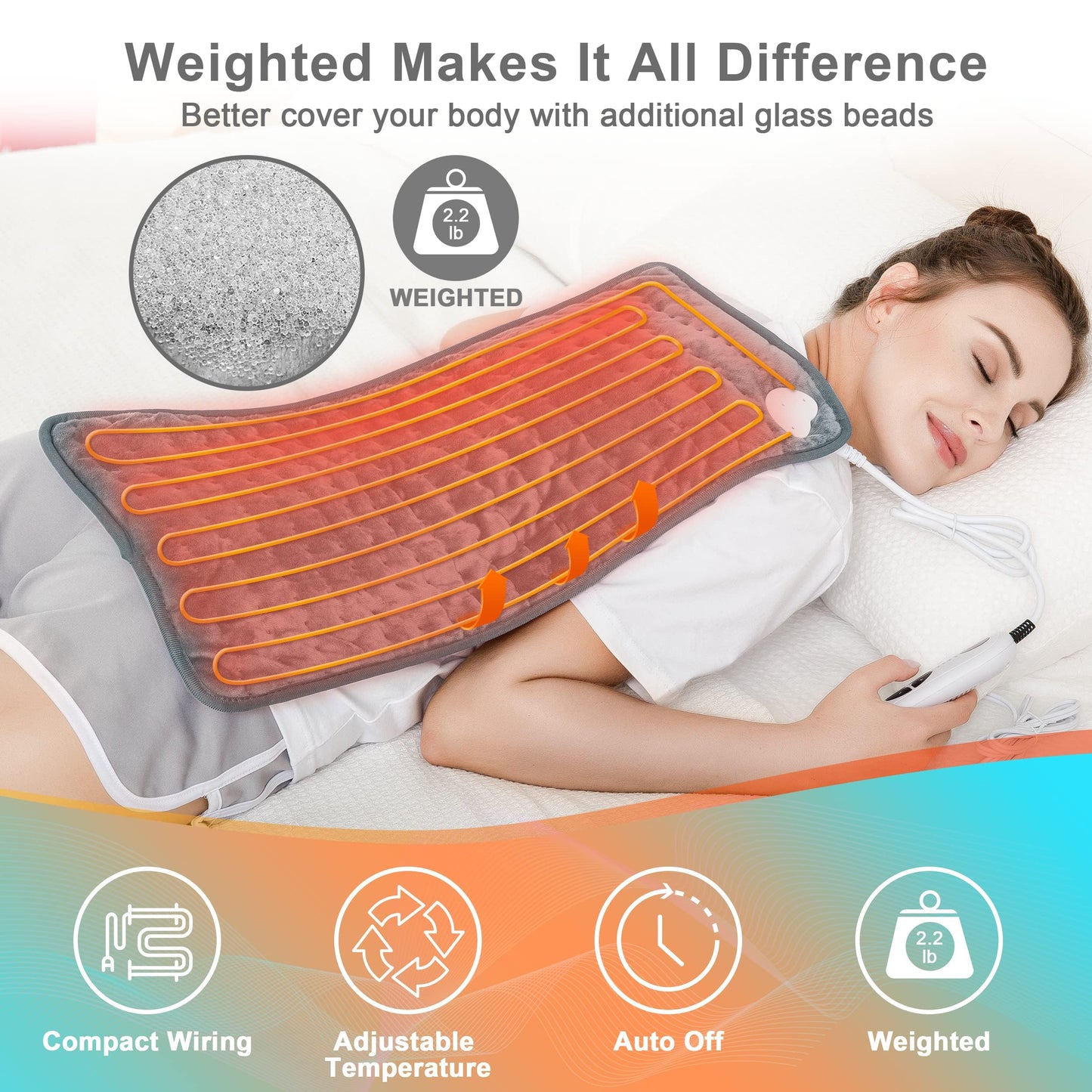 Deepsoon Heating Pad,Electric Heating Pads for Back,Neck,Abdomen,Moist Heating Pad for Shoulder,Knee,Arms,Legs,Dry/Moist Heat & Auto Shut Off,Christmas Gifts for Men and Women,Weighted Gray,24x12 Inch