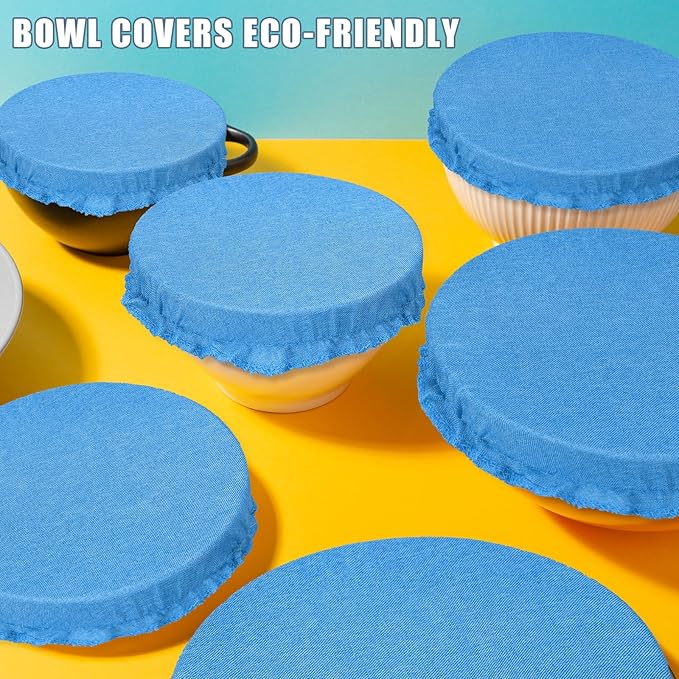 Patelai 10 Pcs Bowl Covers Reusable in 5 Size Stretch Cloth Fabric Elastic Food Storage Bowl Covers Bread Sourdough Lids for Proofing Food Fruits Leftover(Blue,Blue Style)