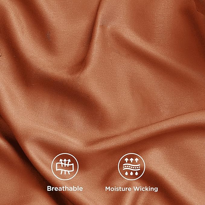 Bedsure California King Sheet Sets, Cooling Sheets, Rayon Derived from Bamboo, Breathable & Soft, Deep Pocket Up to 16 Inches, Hotel Luxury Silky Bedding for Hot Sleepers, Burnt Orange