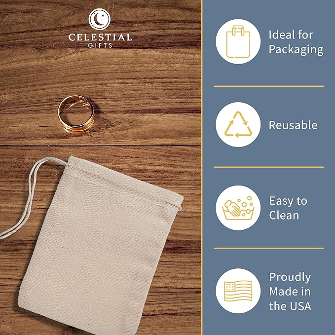 Celestial Gifts Muslin Bags - Drawstring - Small 50pcs - 3x4, Reusable Tea Bags, Jewelry Gift, Spice and Cotton Gift Sachet - 100% Cotton - Made in USA - (Natural Hem & Drawstring)