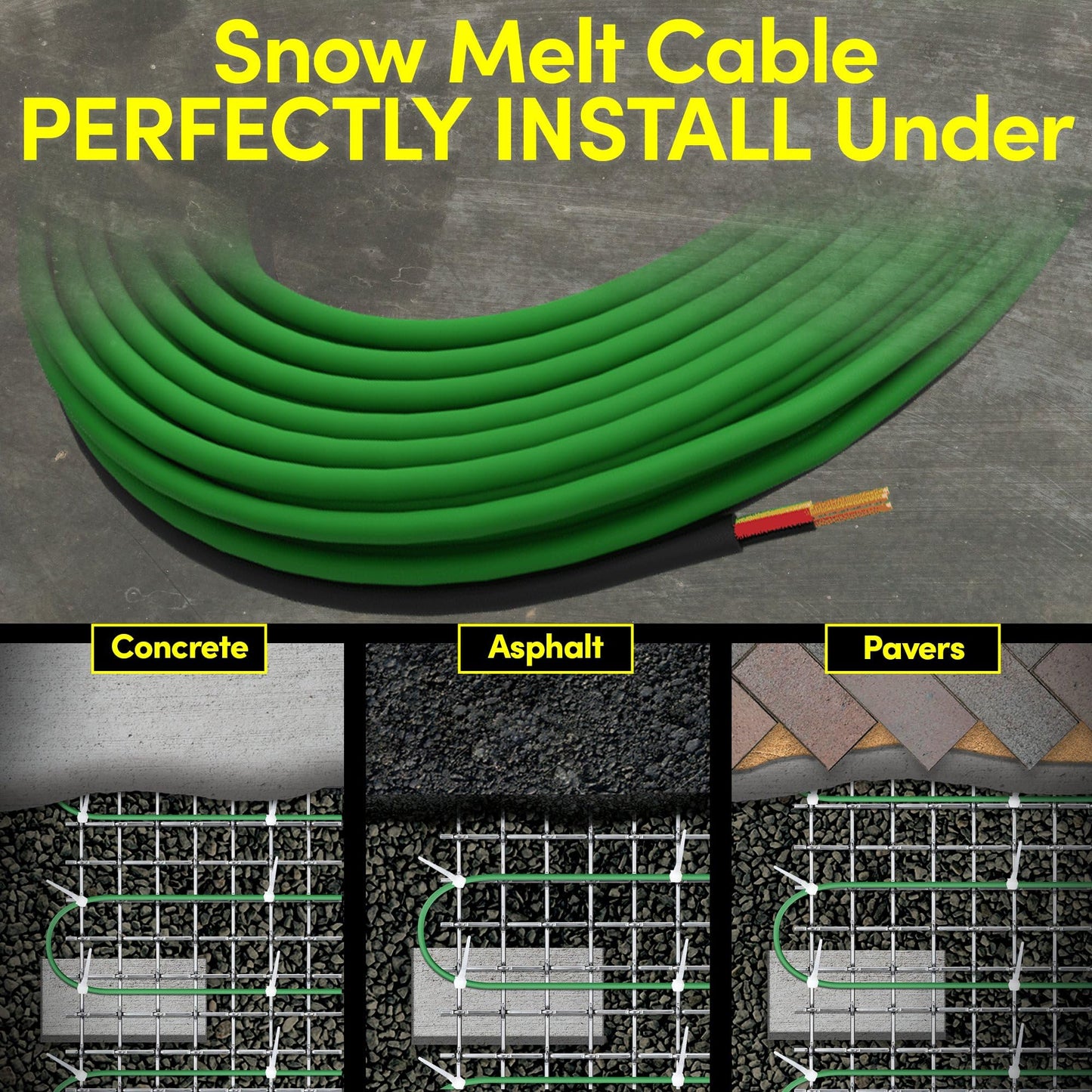 Electric Snow And Ice Melting Underground Cable 85.5 Feet, Covers 28 Sqft At Up To 38 Watts/Sqft, 240V - Radiant Heated Driveway