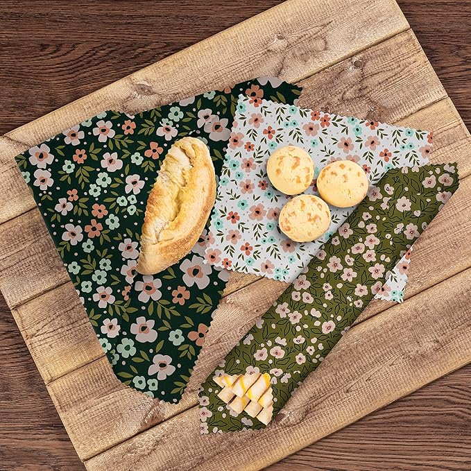 Akeeko Reusable Beeswax Food Wraps - Assorted 12 Pack, Reusable, Plastic-Free Food Storage, Sustainable Gifts, 3 Sizes (6S,4M,2L)