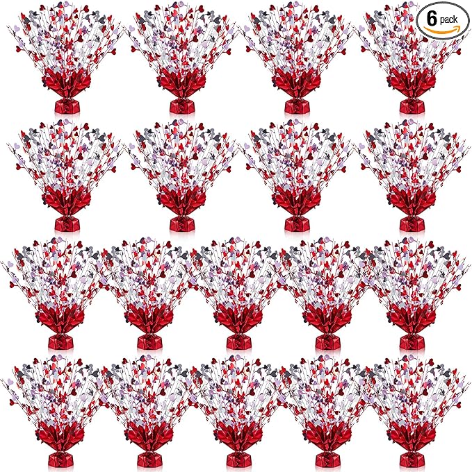 Juexica 6 Pcs Valentines Table Centerpieces Heart Burst Valentine Table Decorations Party Accessory Heart Tinsel Centerpie...