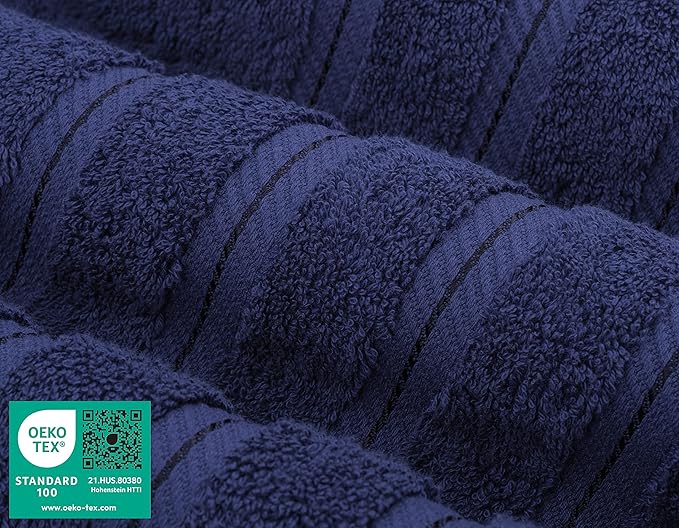 American Soft Linen Luxury 6 Piece Towel Set, 2 Bath Towels 2 Hand Towel 2 Washcloths, 600 GSM 100% Cotton Turkish Towels for Bathroom, Navy Blue Towel Sets