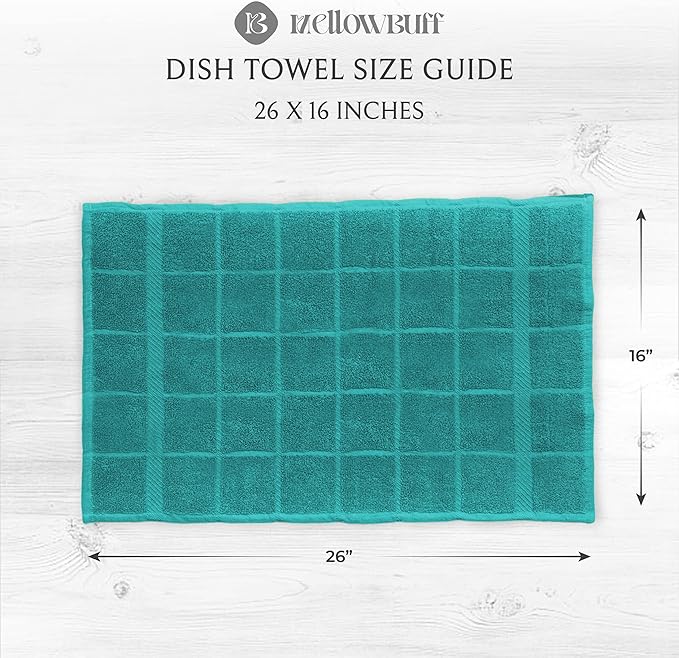 100% Cotton Terry Dish Cloth & Dish Towel (Teal, Dish Towel - 4 Pack(Solid))