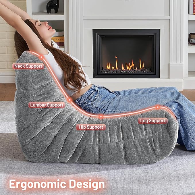 HABUTWAY Bean Bag Chair, Giant Bean Bag Chairs for Adults, Bean Bag Sofa with Filler Faux Fur, Memory Foam Bean Bag Couches Fireside Lazy Sofa for Living Room, Bedroom, Office (Light Grey)