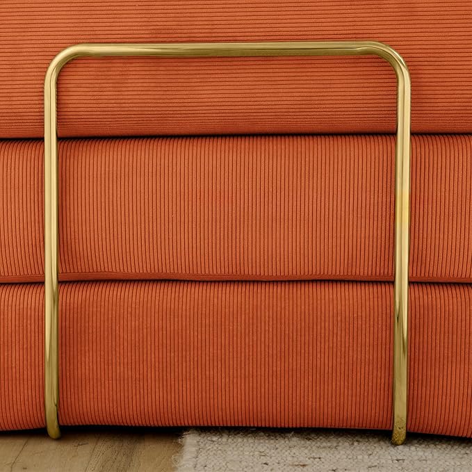 Convertible Couch Sofa Bed Foldable Floor Sleeper | Modern Fold Out Deep Seat Couch | Removable Backrest & Armrests | No Assembly Compression Sofa Sleeper for Living Room, Bedroom | Orange Corduroy