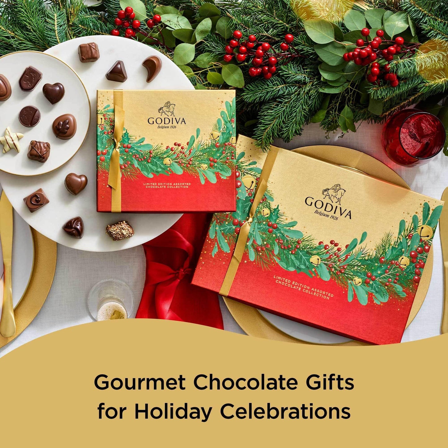 Godiva Chocolatier Holiday Limited Edition Assorted Gourmet Chocolate Gift Box, Milk Dark, and White Chocolate Treats for Thank you, Anniversary, Christmas Candy Gift for Family and Friends,18 pc