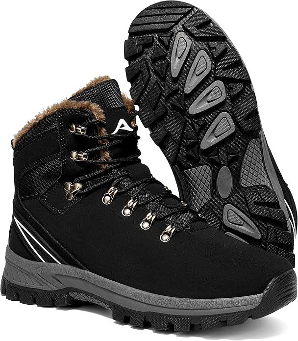 Ecetana Mens Winter Snow Boots: Insulated Waterproof Hiking Shoes Casual Warm Fur Lined Ankle Booties