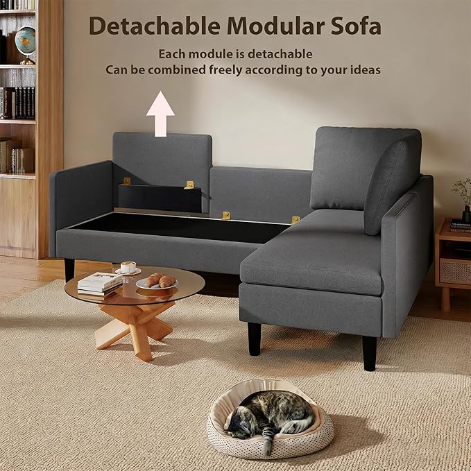 Gizoon 104''in 4 seat Sectional Sofa, Freely Configurable Sectional Couch, Convertible Modular Sofa, with Deeper Seat, Comfortable Fabric, Removable Armrest, for Living Room, Dark Grey