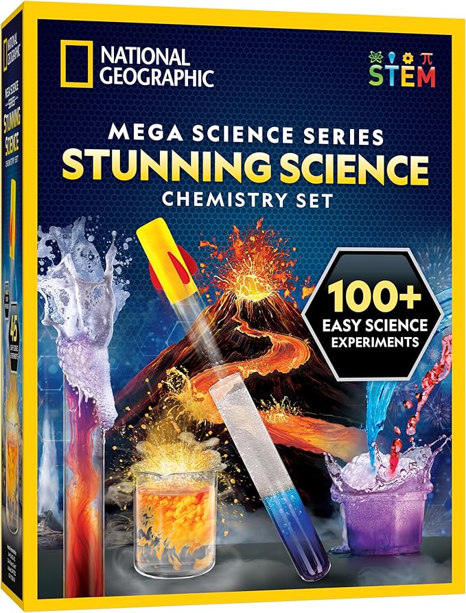 National Geographic Stunning Chemistry Set - Mega Science Kit with 45 Easy Experiments- Make a Volcano and Launch a Rocke...