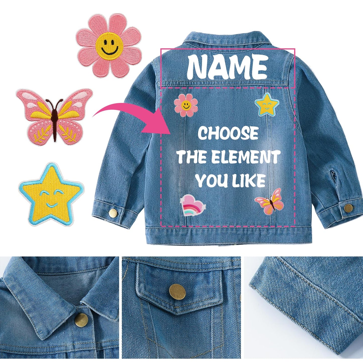 Rryoumisun Personalized Kids Denim Jacket with Names, Easter Basket Stuffers, Easter Outfits for Girls and Boys, Spring&Fall Outerwear Jackets, 1-14 Year Old Girl Boy Birthday Easter Gifts