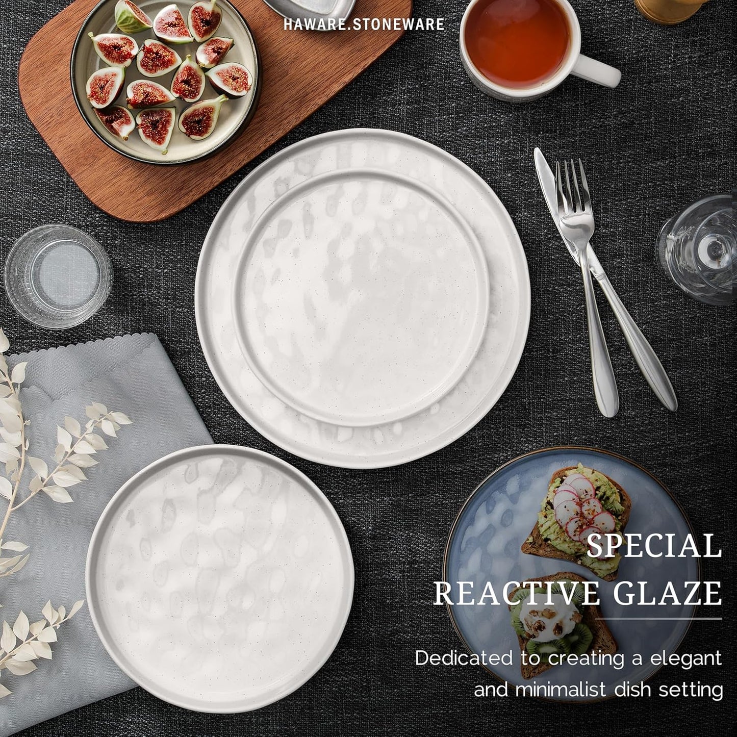 HaWare Dinnerware Sets, 18-Piece Plates and Bowls Set, Stoneware Dish Set for 6, Ceramic Dinnerware for Home Restaurant, Chip and Scratch Resistant, Microwave and Dishwasher Safe, Speckled White