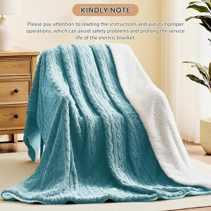 Homemate Electric Heated Blanket Twin - 62"x84" Heating Bed Blankets Throw with 10 Heating Levels 8 Hours Auto Off Fast Heating Over-Heated Protection Ultra Soft Warm Flannel ETL Certified