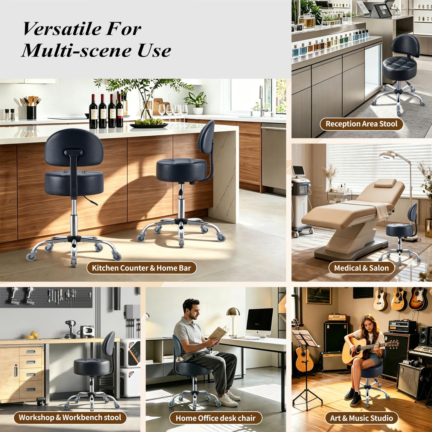 Ergonomic Drafting Stool with Backrest, 400LB Heavy Duty Hydraulic Stool, 19-25 Inch Adjustable Height Rolling Stool Chair with Lumbar Support for Standing Desk, Salon, Tattoo, Kitchen, Home Office