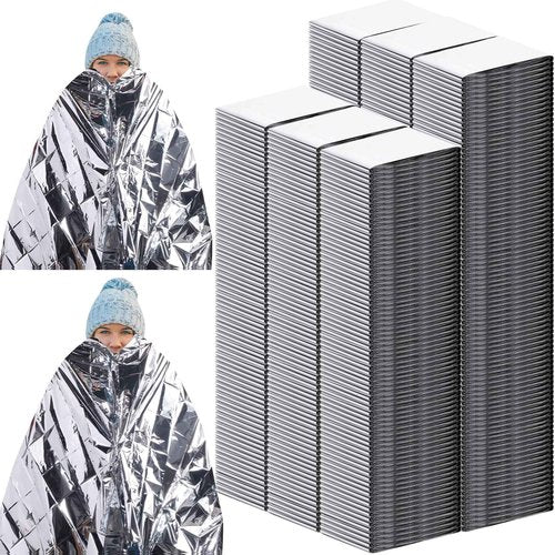 Kanayu 150 Pack Safe Emergency Blankets Thermal Survival Space Blanket Large Silver Foil Emergency Gear for Outdoors Hiking Survival Marathons Retain Body Heat