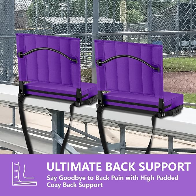 Halituny Stadium Seat for Bleachers with Back Support, Portable Bleacher Seat with Wide Comfy Padded Cushion, Metal Hook, Folding Stadium Chair with Shoulder Strap, Carry Handle, Cup Holder