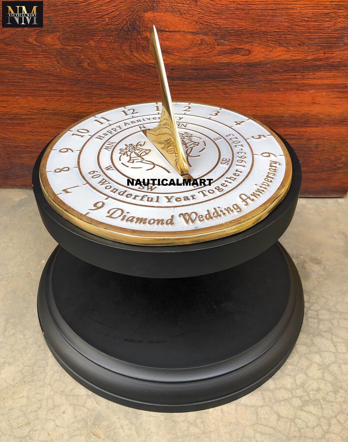 NauticalMart 60th Diamond Wedding Anniversary Sundial Gift for Parents, Grandparents, Friends, Husband or Wife, Couples, Him & Her Unique Marriage Present 2023 (60th Anniversary)