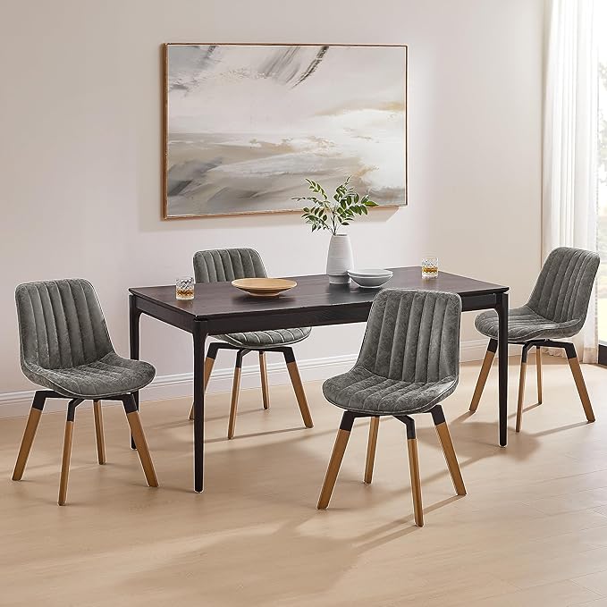 Art Leon Swivel Dining Chairs - Mid Century Modern Kitchen Dining Room Chairs, Upholstered Faux Leather Armless Side Chairs with Wood Legs