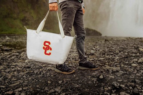 PICNIC TIME NCAA USC Trojans Tarana Cooler Bag Tote Made with Recycled Materials, Soft Cooler Tote Bag, Upcycled Picnic Cooler, (Halo Gray)