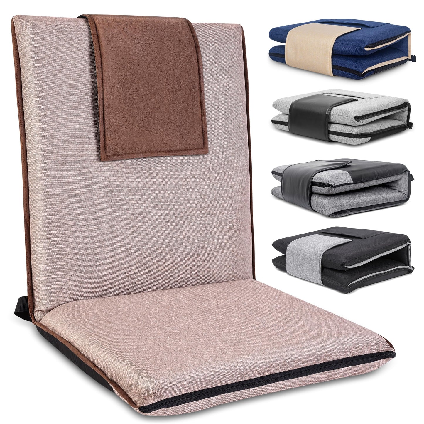 FASTMOMENT Adjustable Floor Chair with Back Support - 14-Position Portable Foldable Meditation Chair for Adults & Kids - Japanese KOYO Bearings & Washable Linen Cover (Coffee)