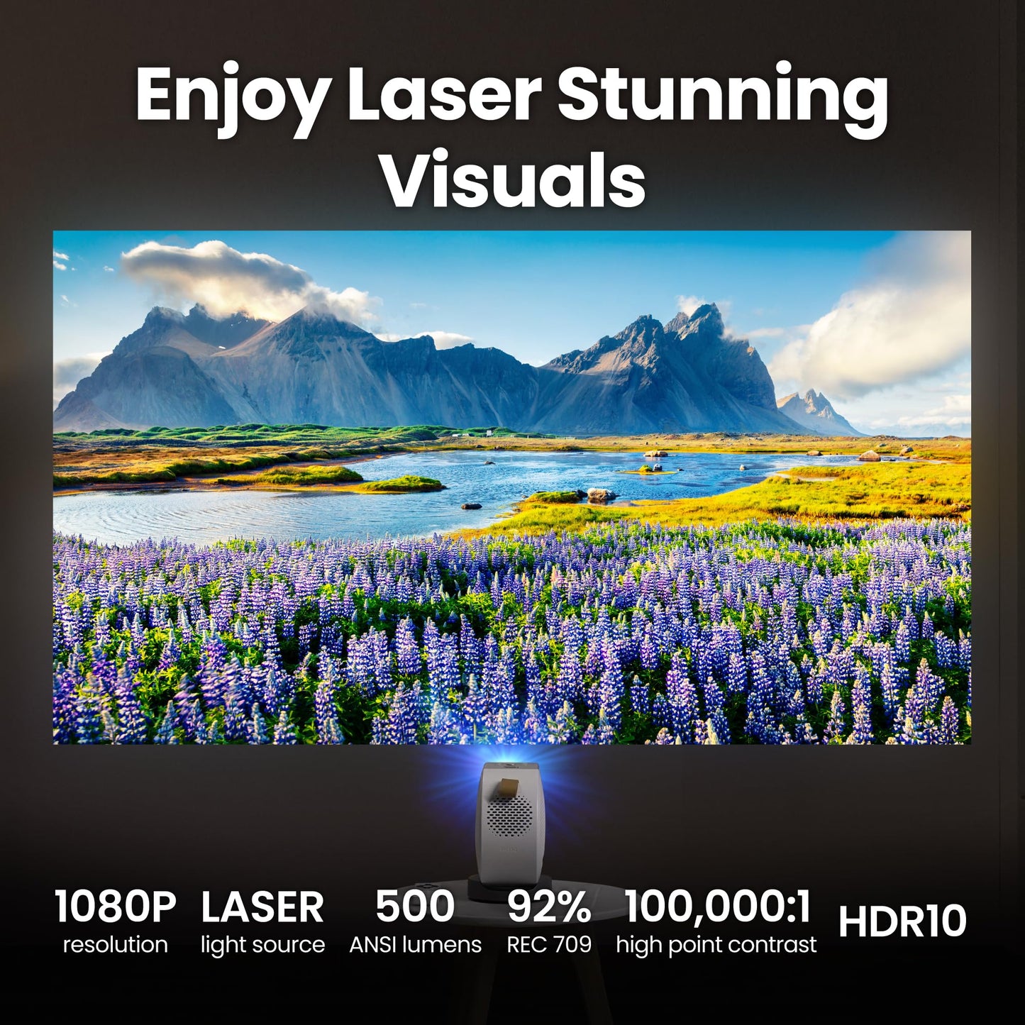 BenQ GV50 | Laser Portable Projector, 500 Lms, Native 1080p, 4K Supported, Ceiling Projection, Tripod Base, Rotating Angle, Google TV, Certified Netflix, WiFi & Bluetooth, Deep Woofer Built in speaker